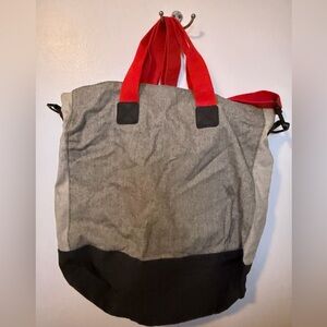 Armani Exchange Canvas Tote, Gray/Black/ Red Handles and Strap, New with tags